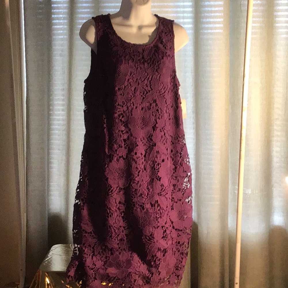 NWT purple polyester lace dress size 14